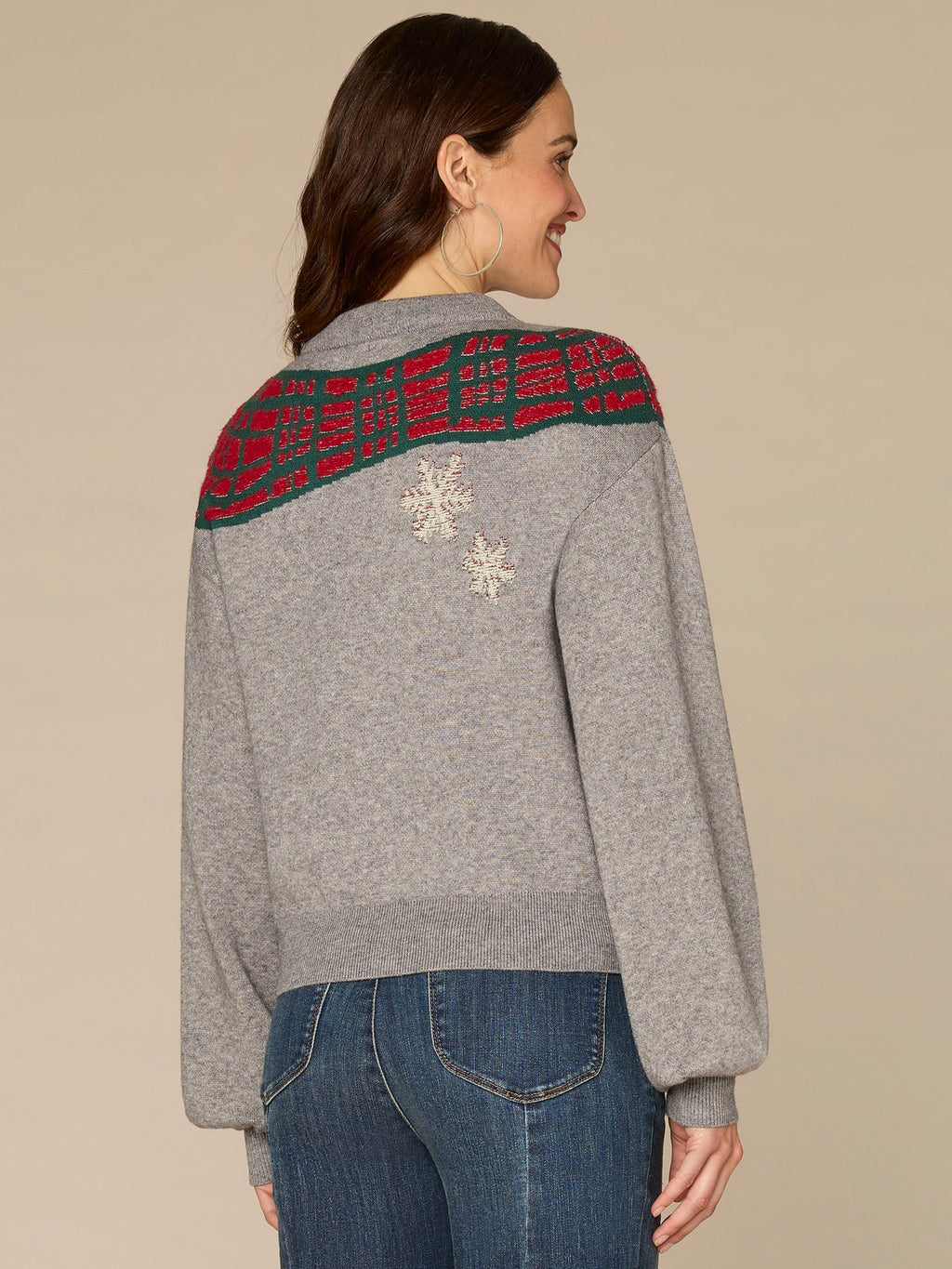 Long Sleeve High Round Neck Placement Skiing Dog Jacquard Sweater