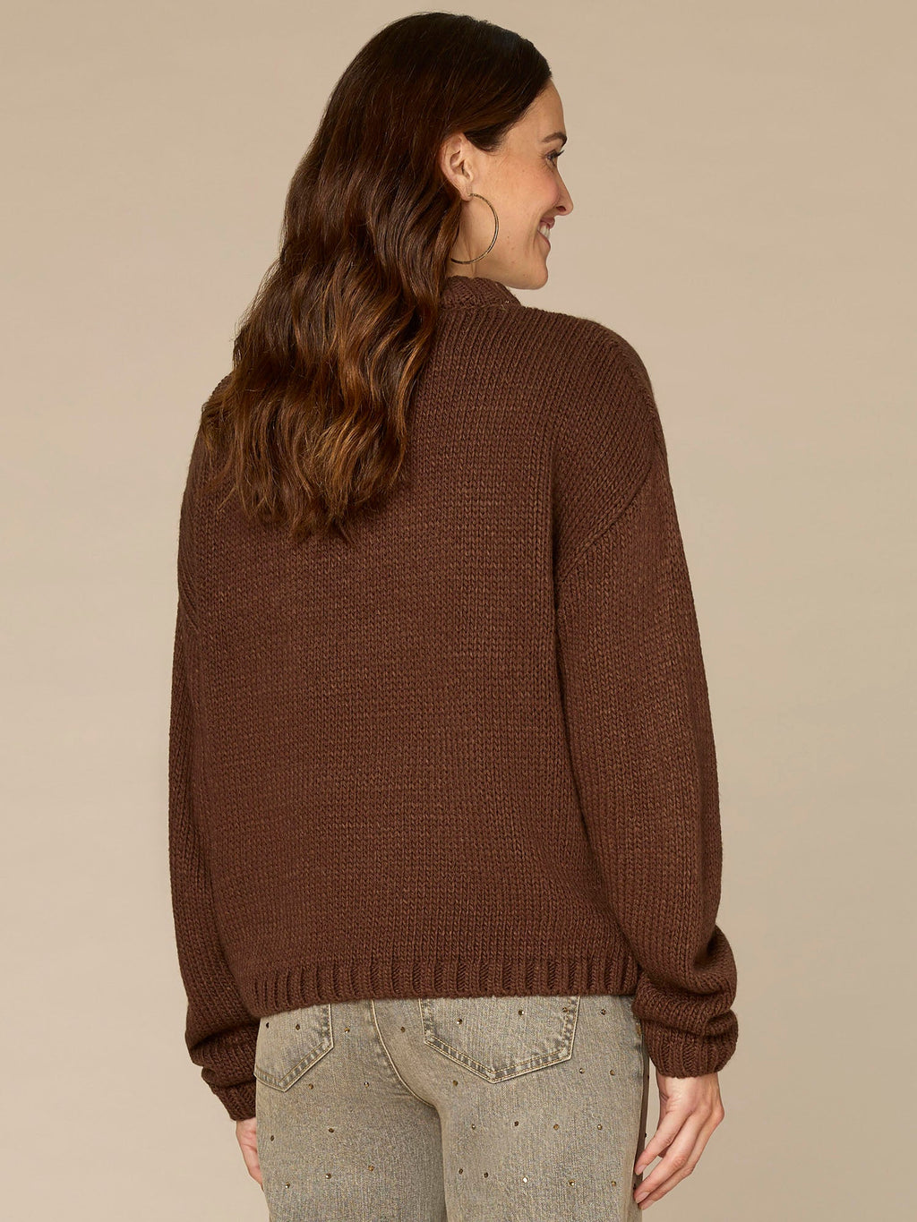 Ruched Sleeve Round Double Layer Neck Sweater with Ombre Foil Print