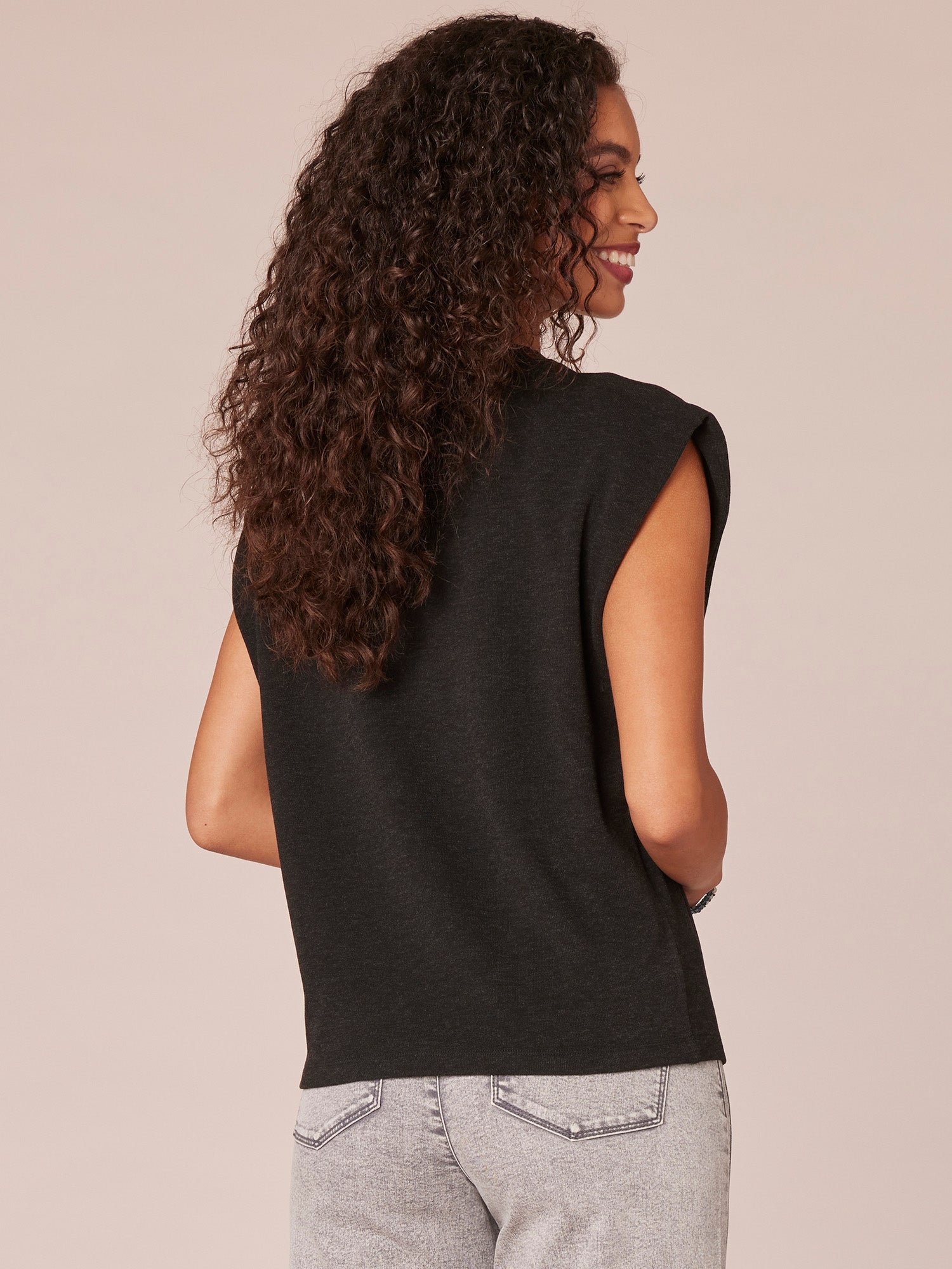 Extended Cap Sleeve Crew Neck Knit Top with Rhinestone Cut Out