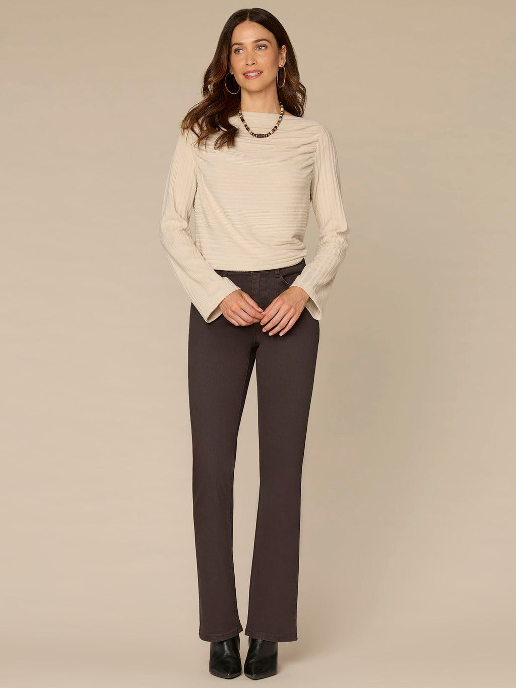 Long Sleeve Drapey Boat Neck Shirttail Hem Knit Top